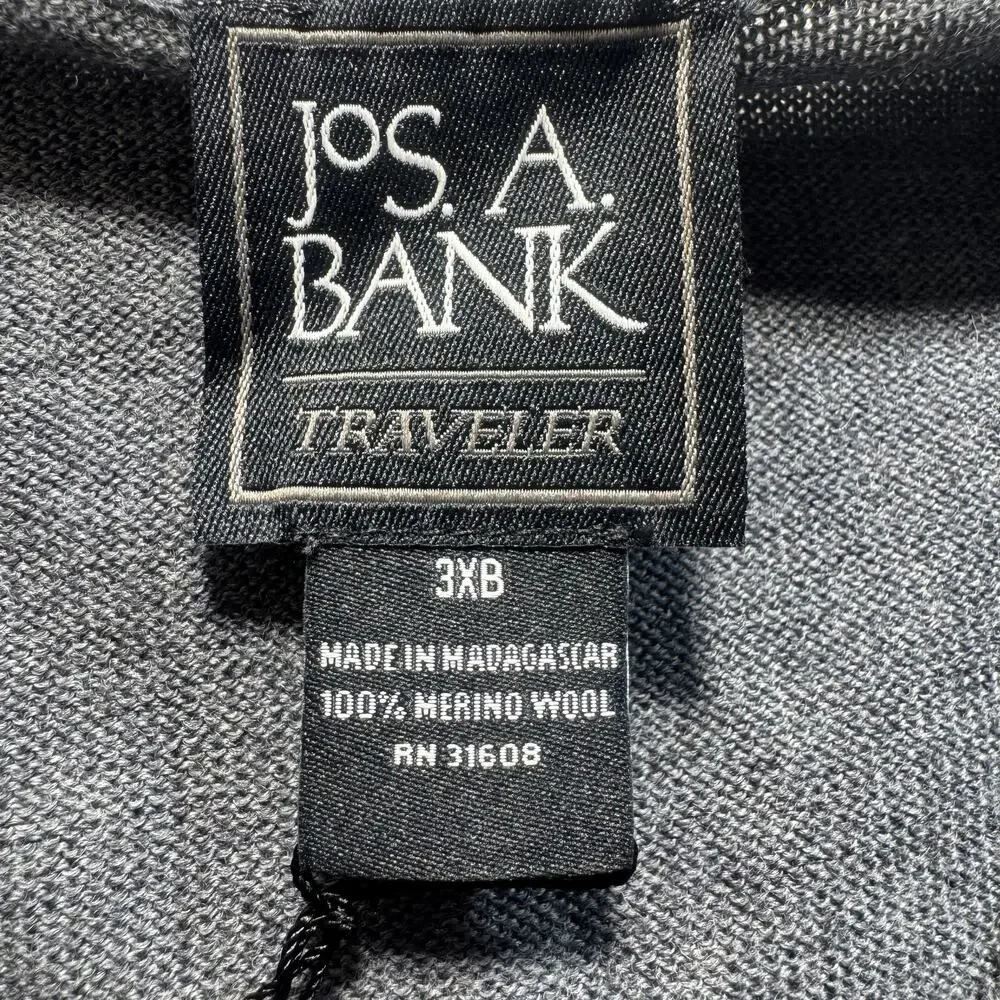 JOS. A.‎ BANK Traveler Merino Wool Sweater Men's Sz 3XB Gray Brand New
